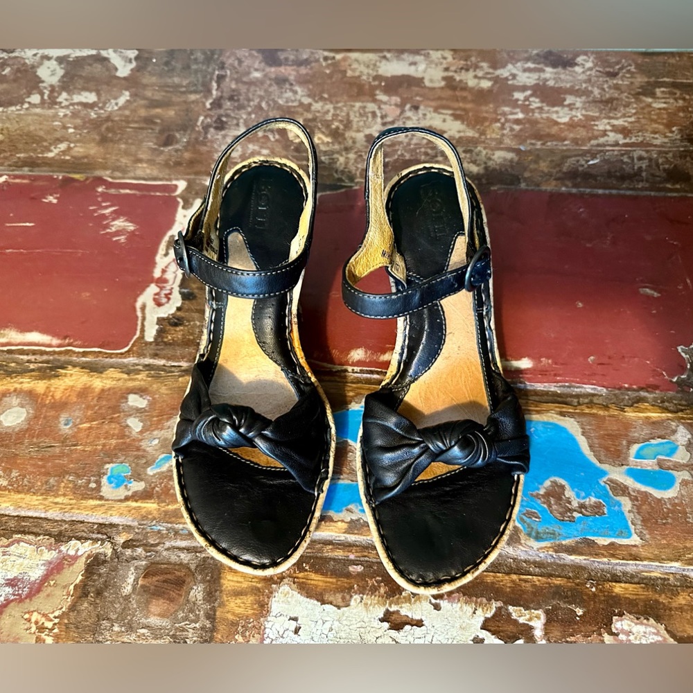 Born Leather Wedge Sandals - Picture 3 of 8